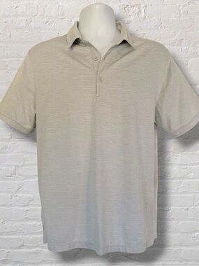 Zella Men’s M Performance Polo short sleeve- Light Gray Sage Micro Stripe